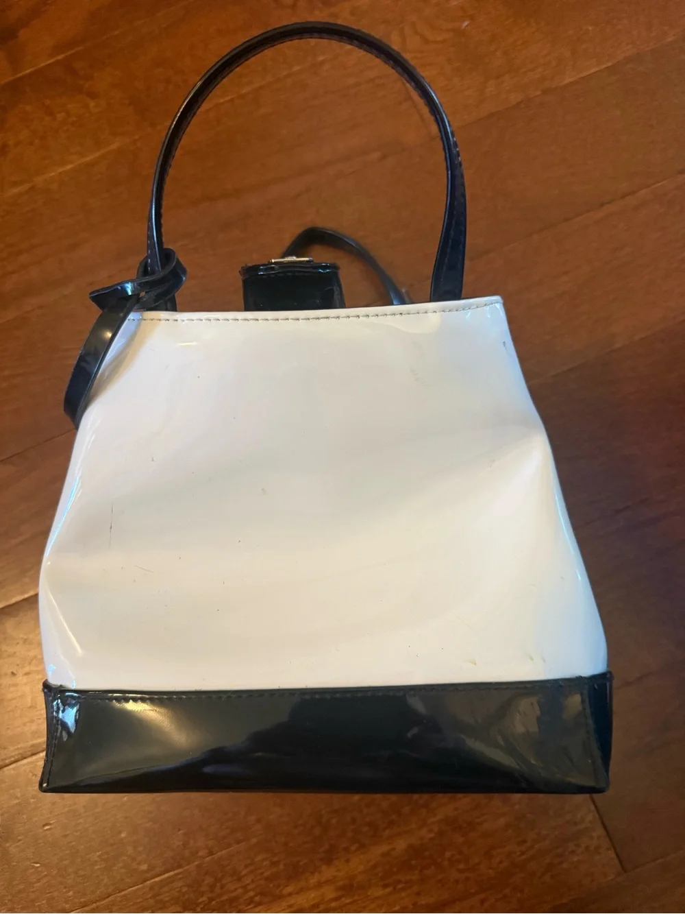 Liz Claiborne White and Black Patent Top-Handle Tote